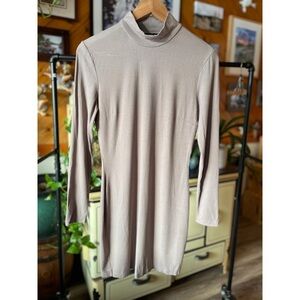 Dynamite Taupe Ribbed High-Neck Dress